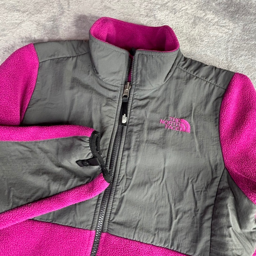 The North Face Denali Fleece Jacket Girls Large 14/16‎ Pink Gray Full Zip Coat